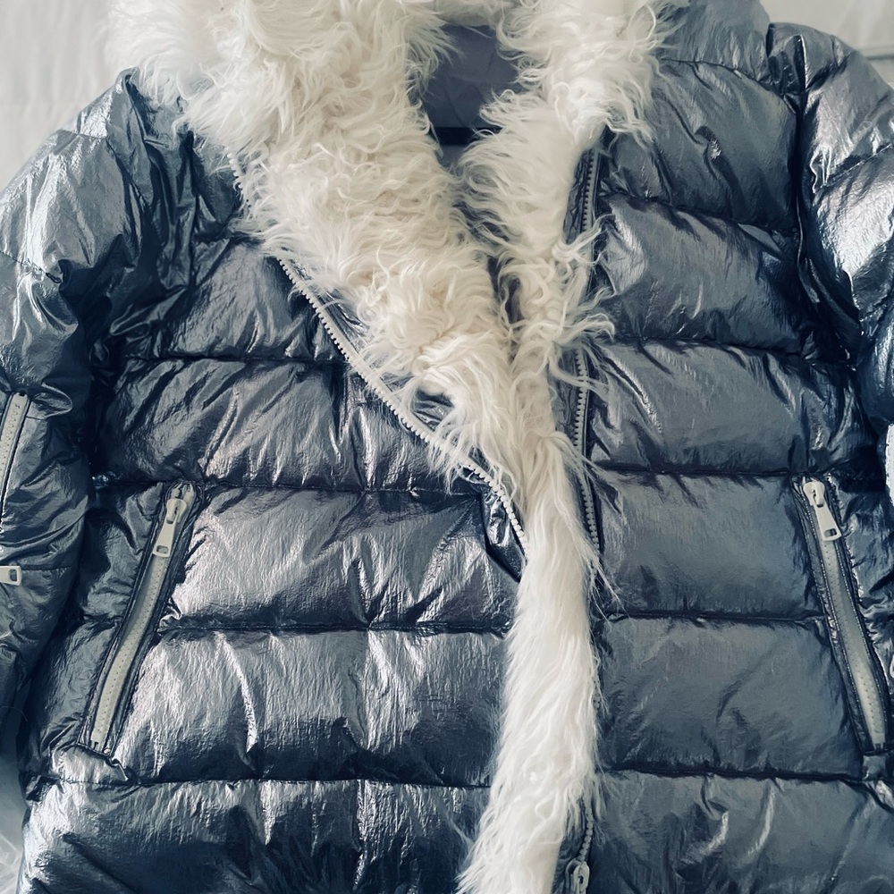 Luxury metallic down jacket with authentic Mongolian sheep fur
